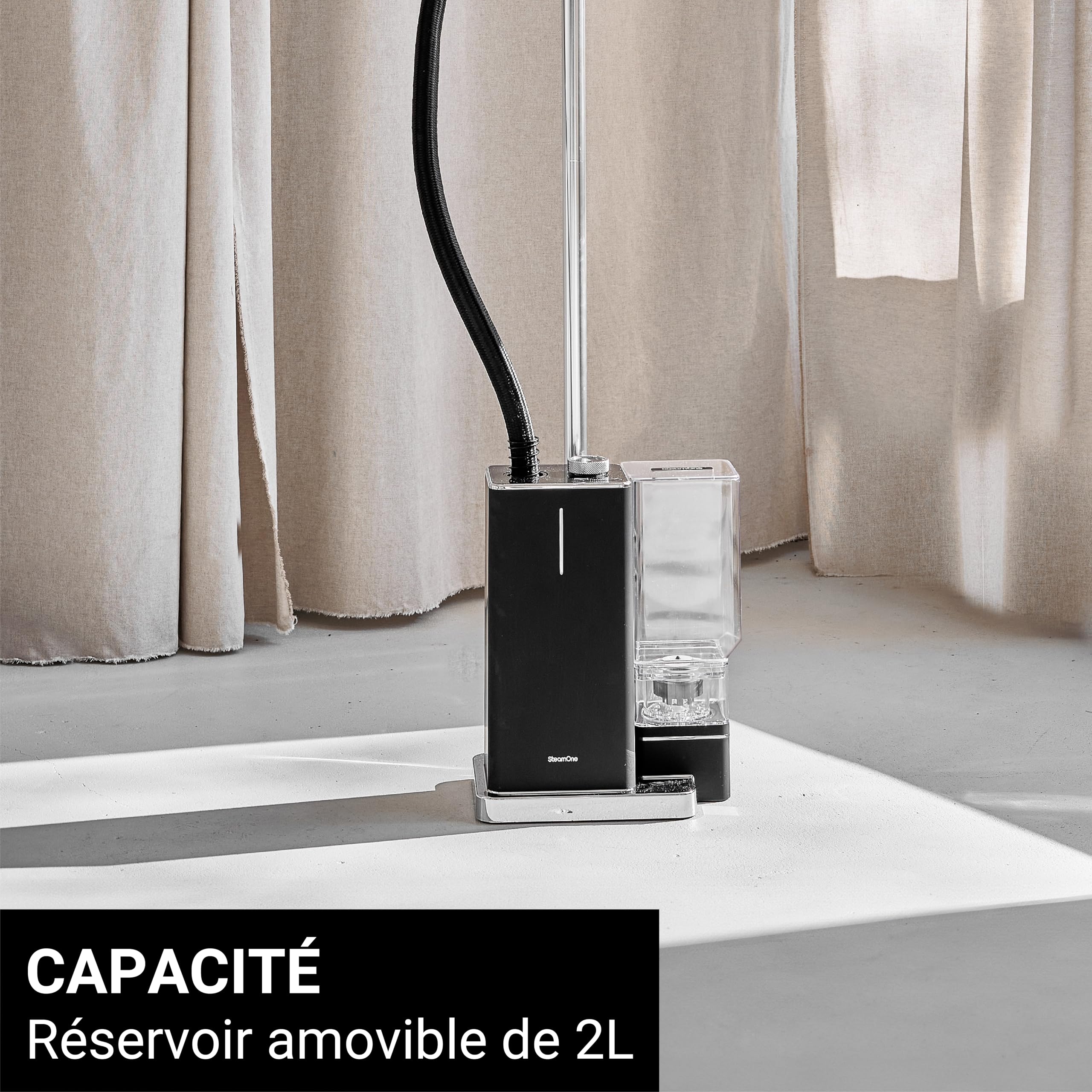 SteamOne Steamer Défroisseur Vertical Noir 2300W - Réservoir 2L | Steamer Vertical George 2, 2300W, Réservoir 2L, 45min Autonomie, 3 Modes, Prêt en 35s, Cintre Inclus, EUES200BV2