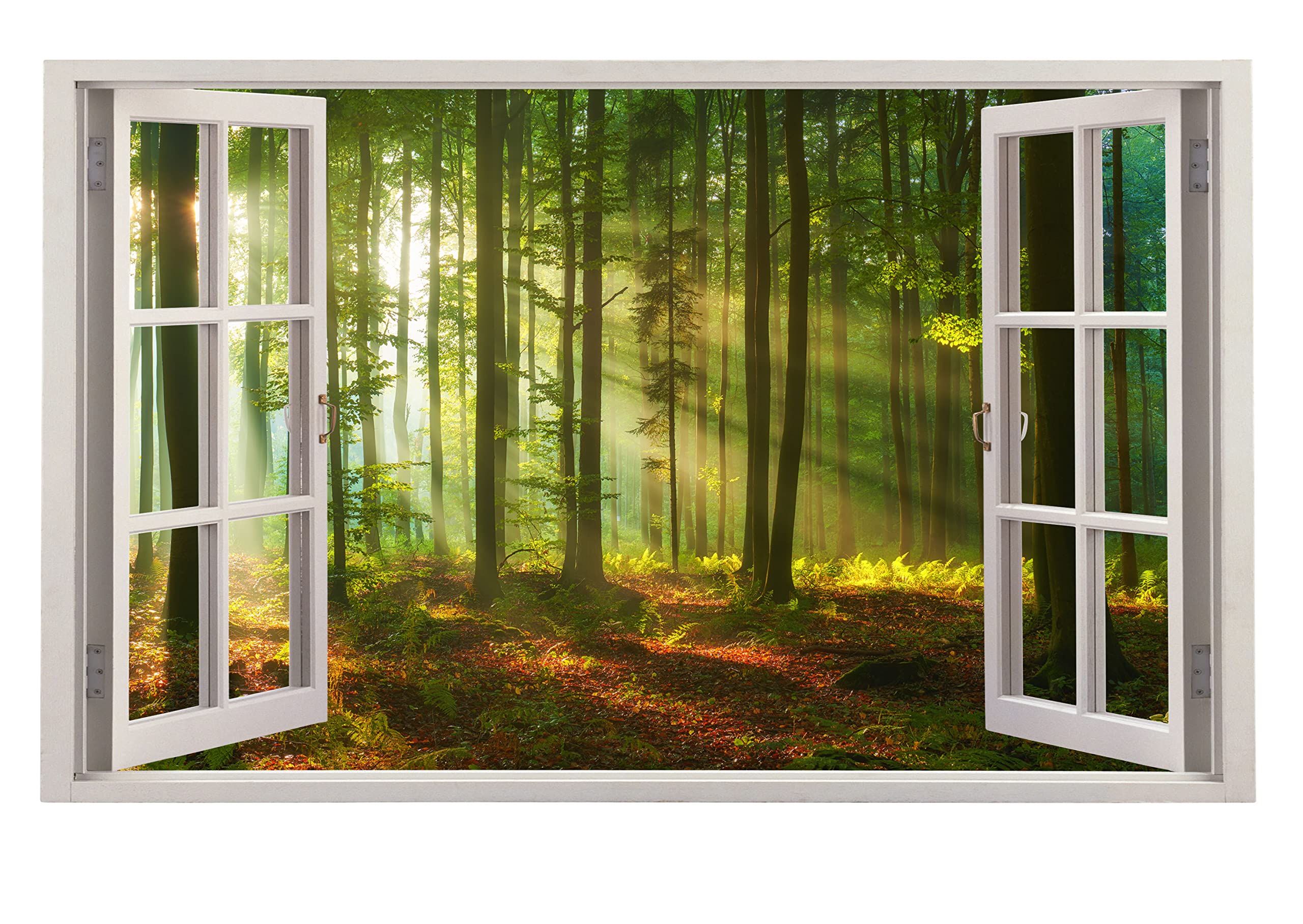 3D Fake Window View Forest Woodland Wall Sticker Mural Art Decal for Home Living Room Bedroom Decor - Forest Trees Countryside