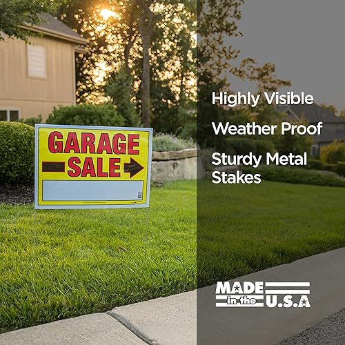 Miniatura 2 de Sunburst Systems 3925 Letrero grande de venta de garaje montado con estaca en U de metal, doble cara con flechas, 22 x 32 pulgadas, paquete de 10
