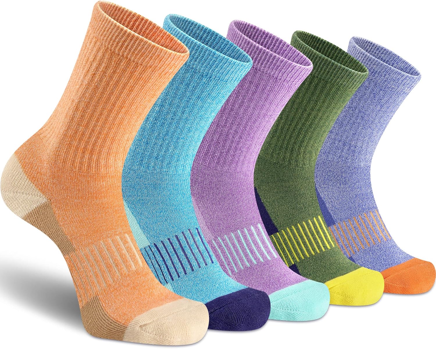 5-Pair Thick Cushioned Athletic Crew Socks for Hiking & Running