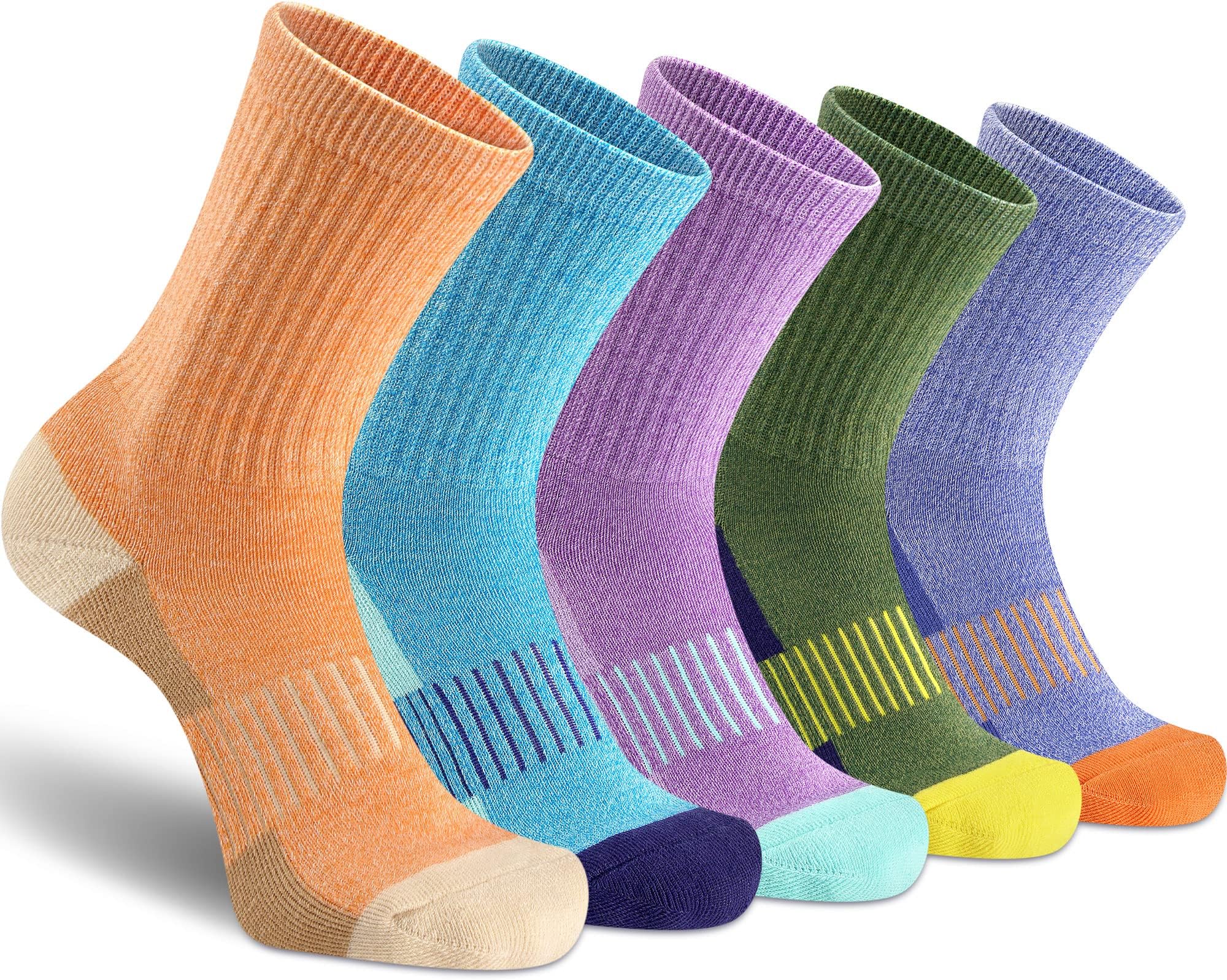 Women Socks Hiking Running Thick Cushion Athletic Crew Socks 5-Pair