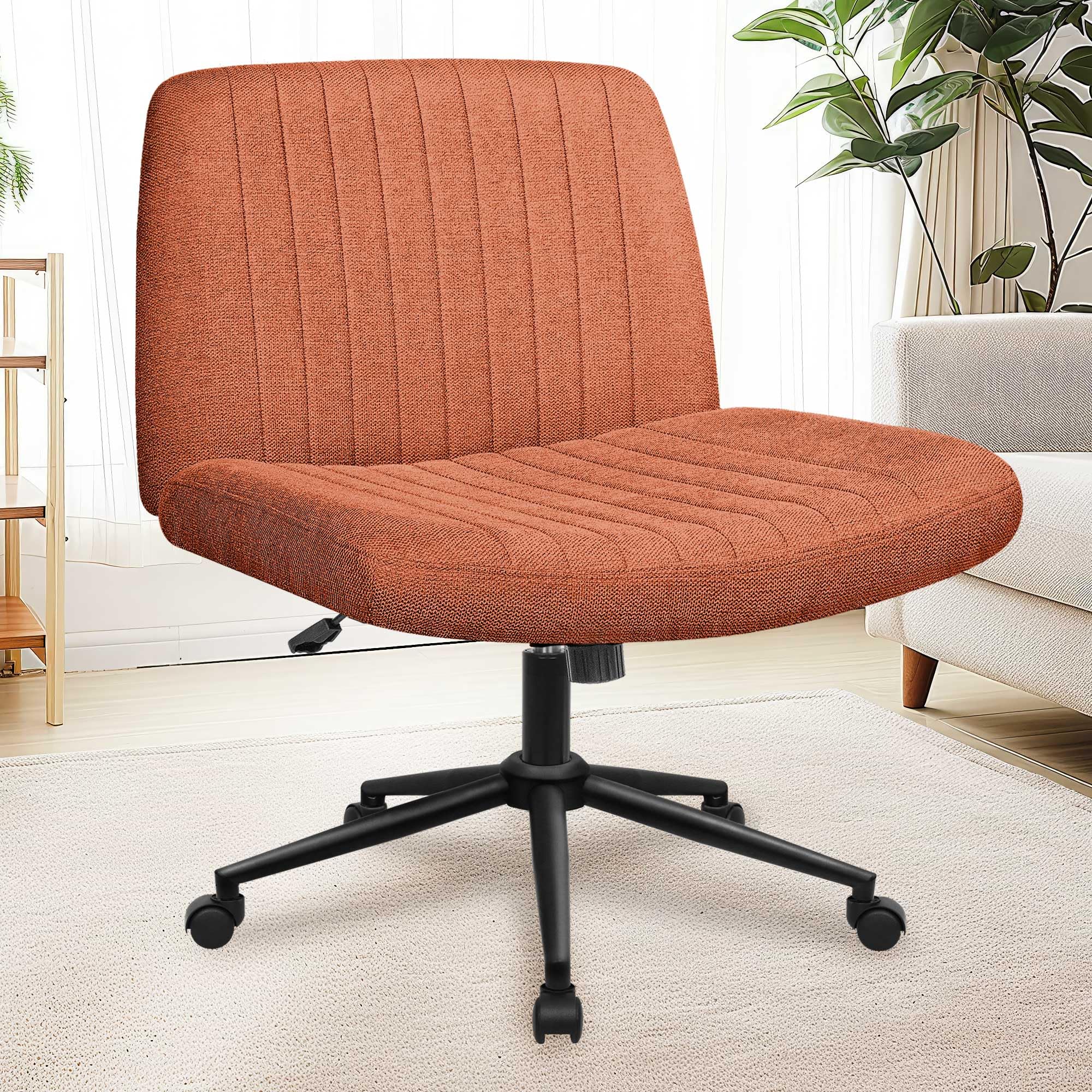 NEO CHAIR Criss Cross Chair with Wheels & Pads Home Office Cross Legged Chairs Ergonomic Computer Desk Task Wide Seat for Bedroom Vanity Comfy Swivel (Brown)The Forest Stewardship Council