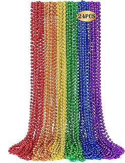 Huskein 24 collares de cuentas LGBT, collares de cuentas arcoíris de 33 pulgadas a granel, collar de cuentas coloridas de plástico, cosas metálicas del orgullo, accesorios de disfraz de desfile del