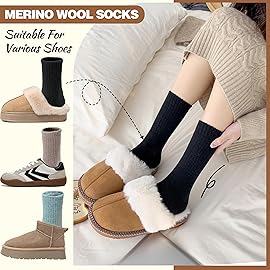 EBMORE Merino Wool Boot Socks Warm Thermal Winter Thick Hiking Cozy Boot Crew Comfy Socks 5 Pairs for Women Gifts Stocking Stuffers(Khaki/Dark Green/Light Grey/Black/Grey)