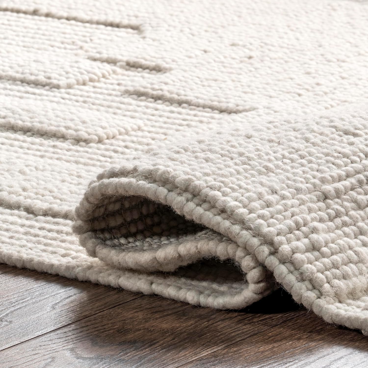 Ivory Geometric Flat Woven Wool 4' x 6' Area Rug