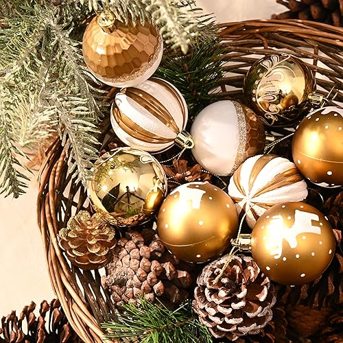 Miniatura 6 de DecorbyHannah - Adornos de Navidad de 9 unidades de 2.32 pulgadas, adornos de bola de Navidad dorados y blancos, adornos de árbol de Navidad