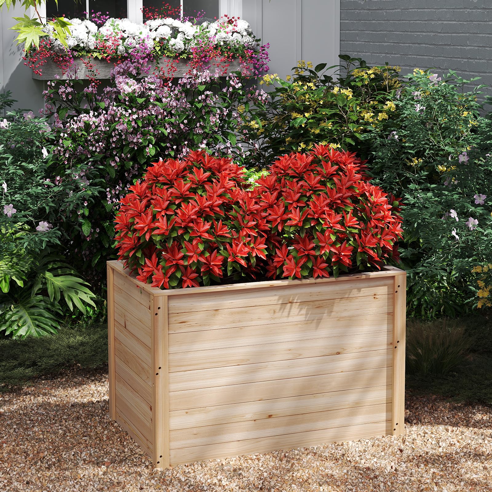 COSTWAY Cama de Jardín Elevada de Madera, 100 x 64 x 65,5 cm, Jardinera Elevada con Base Abierta para Plantas de Raíz Profunda, Verduras, Frutas, Flores, Arbustos y Plantones, Huerto de Cultivo
