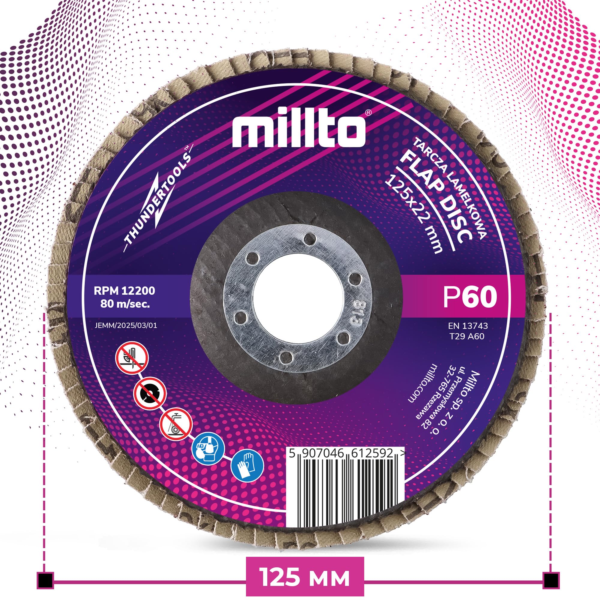 Millto Disque À Lamelles 125x22,2 mm Grain 60 T29 pour Métal Bois Meuleuse Angulaire