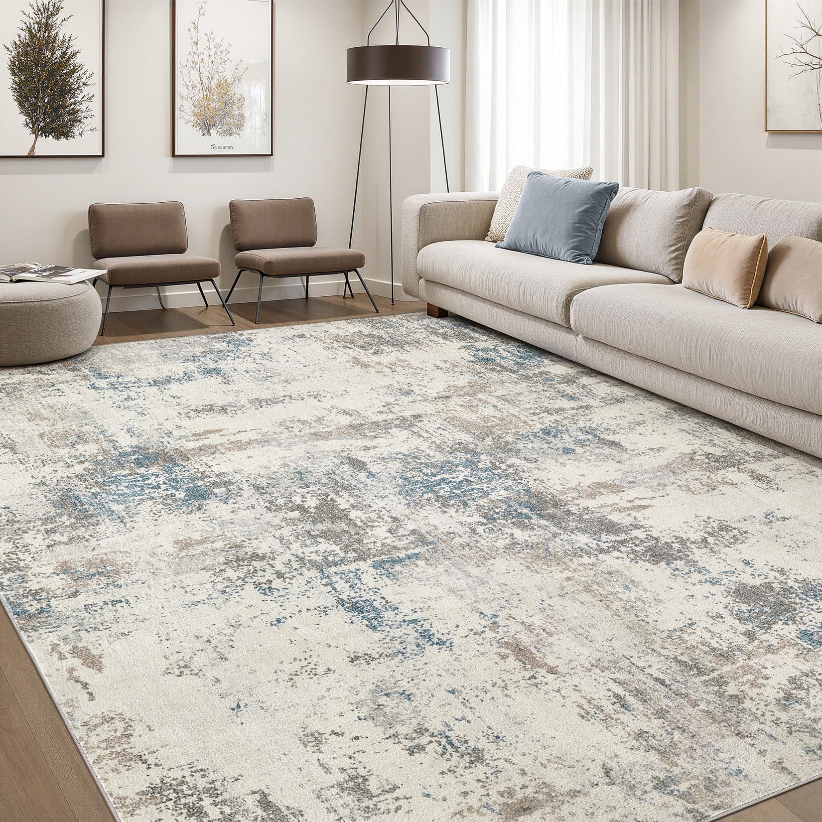 DMOYEST Washable Rugs Living Room 240x340cm - Large Abstract Neutral Modern Soft Non Slip Low Pile Kid Pet Friendly Carpet for Bedroom Dining Home Office - Beige/Blue/Brown โ image 1