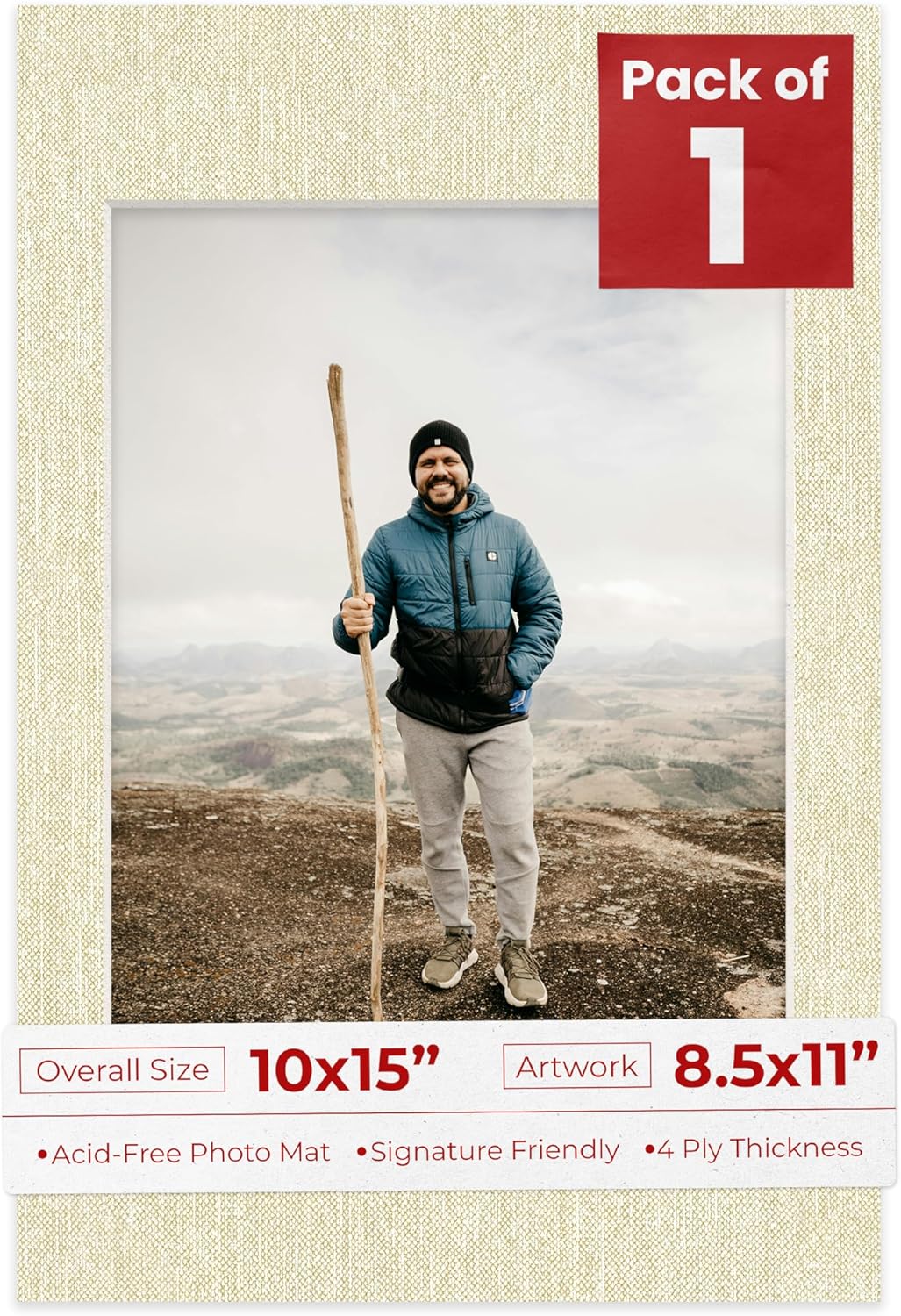 Poster Palooza 10x15 Mat Bevel Cut for 8.5x11 Photos - Acid Free Fresh Linen Canvas Precut Matboard - For Pictures, Photos, Framing - 4-ply Thickness