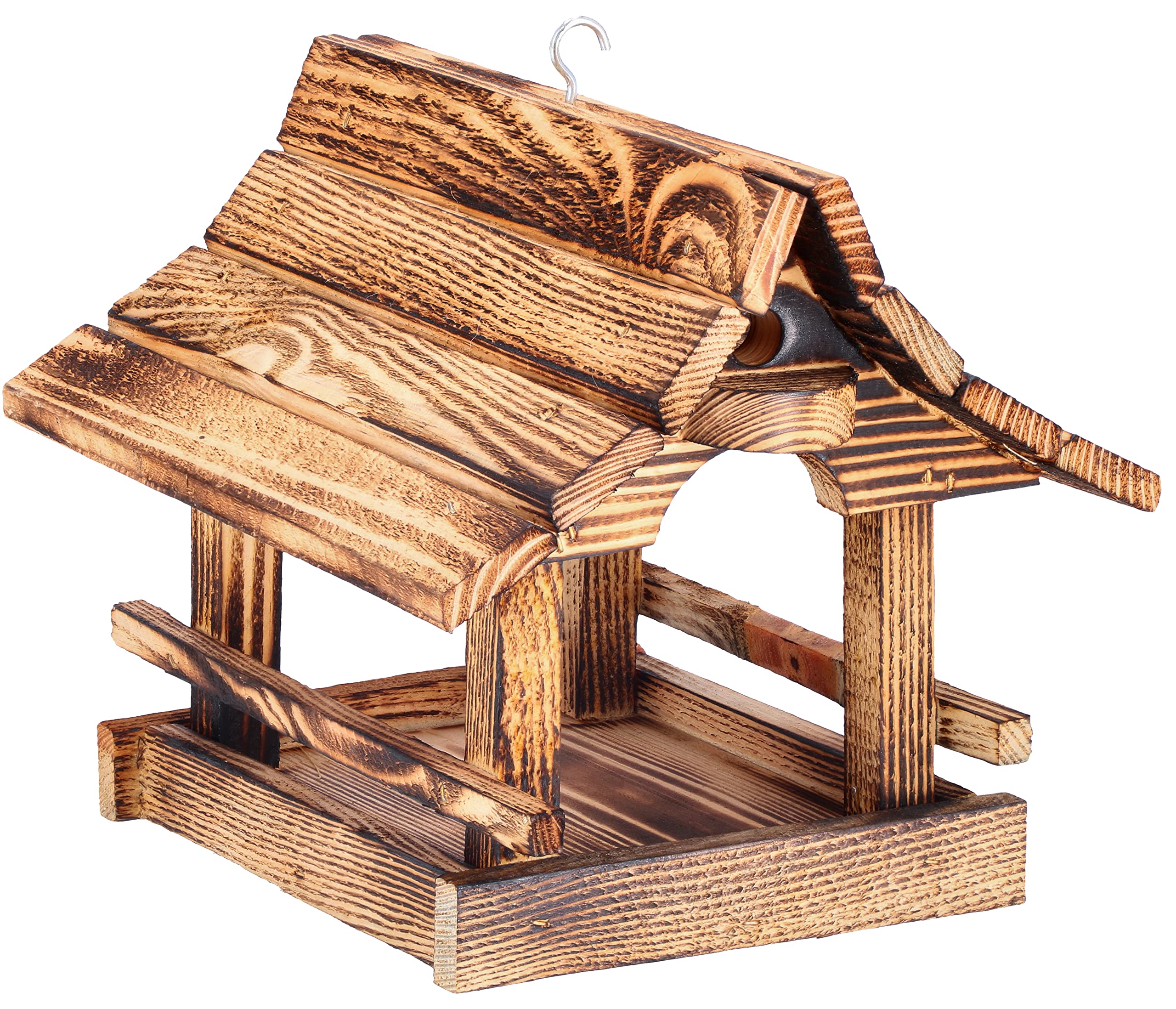 KOTARBAU® Mangiatoia per Uccelli Da Esterno - 22x26x22 cm - Legno Bruciato Chiaro - Casetta per Uccelli - Selvatici - Design Naturale - Mangiatoia In Legno - Giardino e Balcone