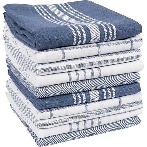 KAF Home Soho Kitchen Dish Towel Set of 10 | 18 x 28 Inch Tea Towels | Soft and Absorbent Mixed Set of Flat Towels | for Hand Drying & Cleaning Dishes | Durable & Colorful (Blue Gray)