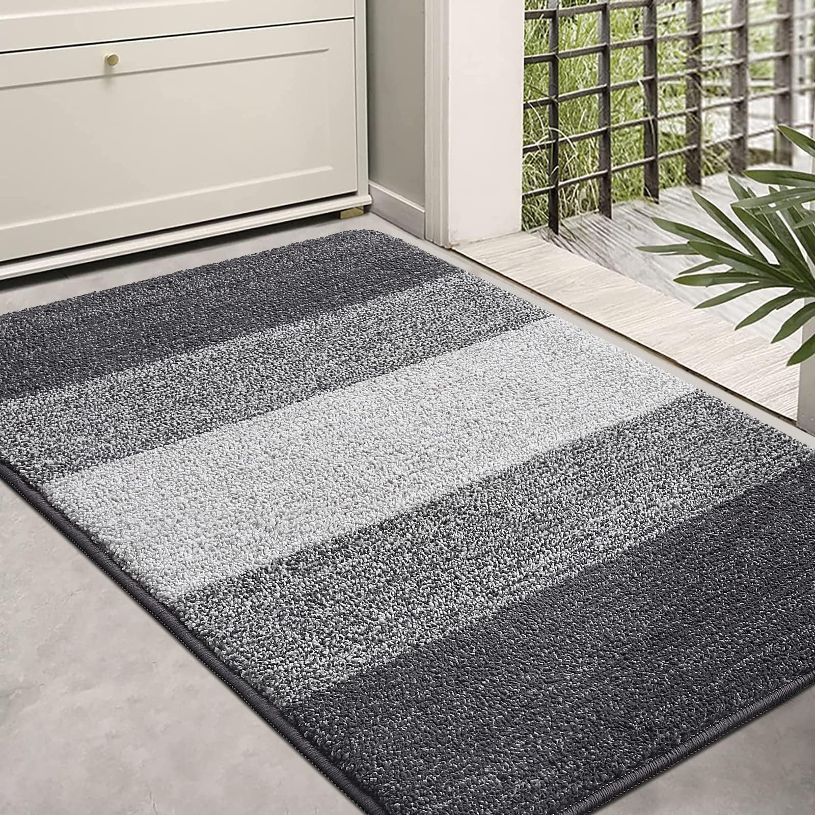 Homaxy Door Mats Indoor, Machine Washable Soft Doormats, Dirt Trapper Super Absorbent Entrance Rug, Non-slip Floor Mats For Inside, Front Back Door, Pets and Dogs (60 X 90 cm, Grey)