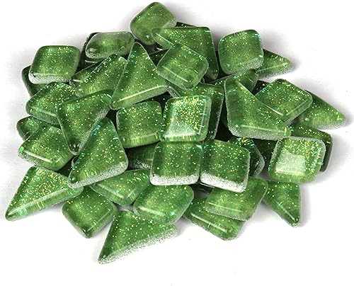 Milltown Merchants Azulejos de mosaico con purpurina verde claro Azulejos de mosaicos brillantes 1 libra 16 oz surtido de azulejos brillantes para