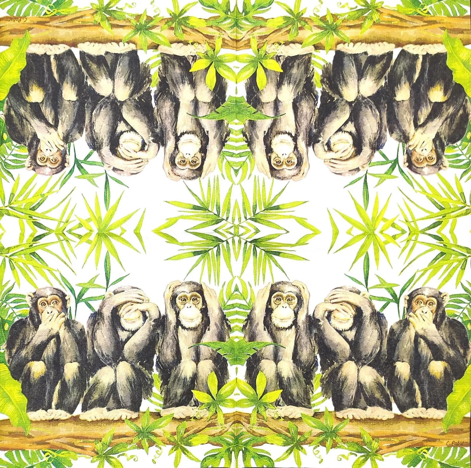 Set of 2 Individual Decoupage Paper Party Napkin Chimpanzee Monkey Ape Watercolor Decor Luncheon Napkins for a Birthday Holiday, Wedding, Cocktail Party