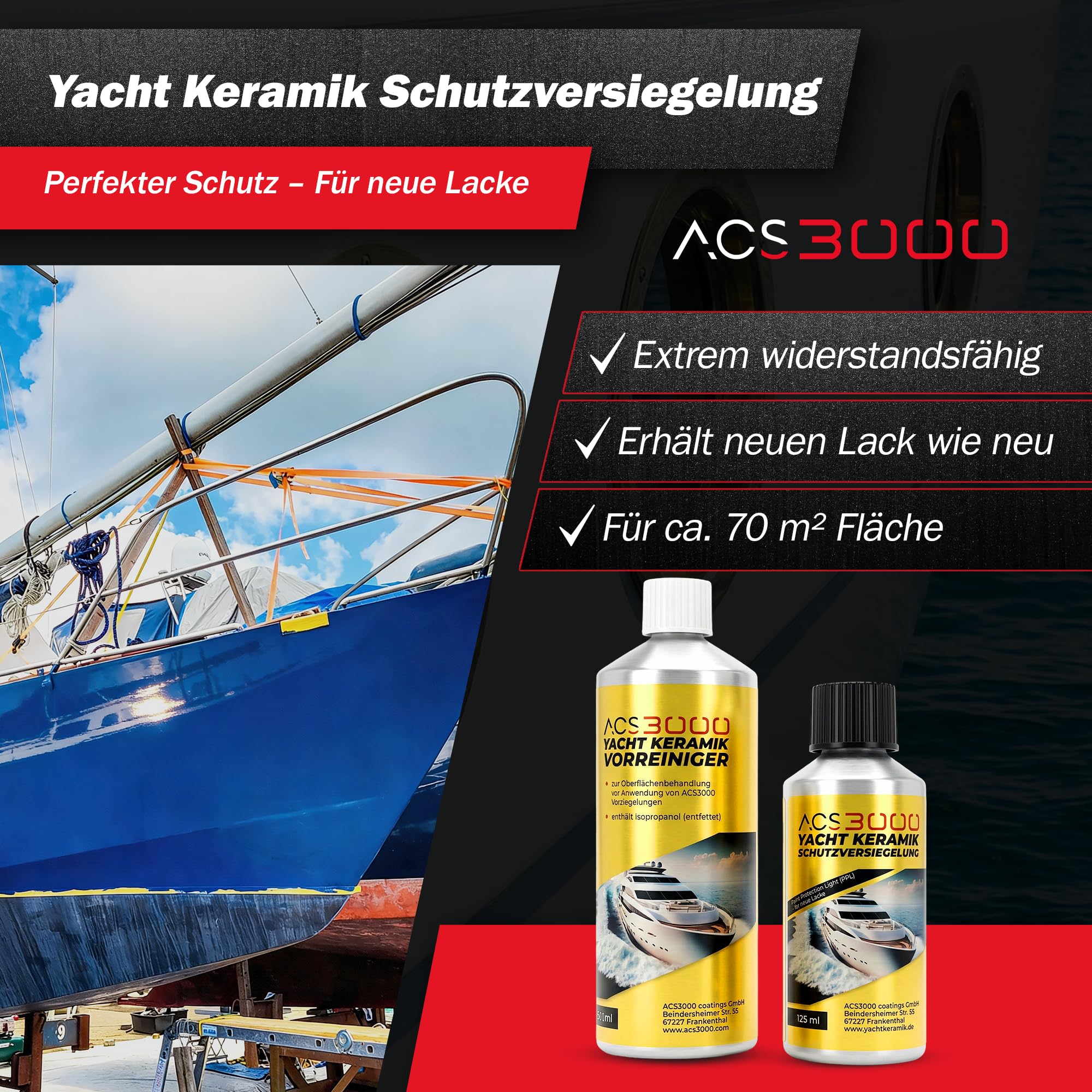 ACS3000 – Yacht Keramik Schutzversiegelung Ergänzungsset – yacht keramik versiegelung für neue Lacke, Langzeitschutz, Hochglanz Finish, Marine Beschichtung für Boote & Yachten