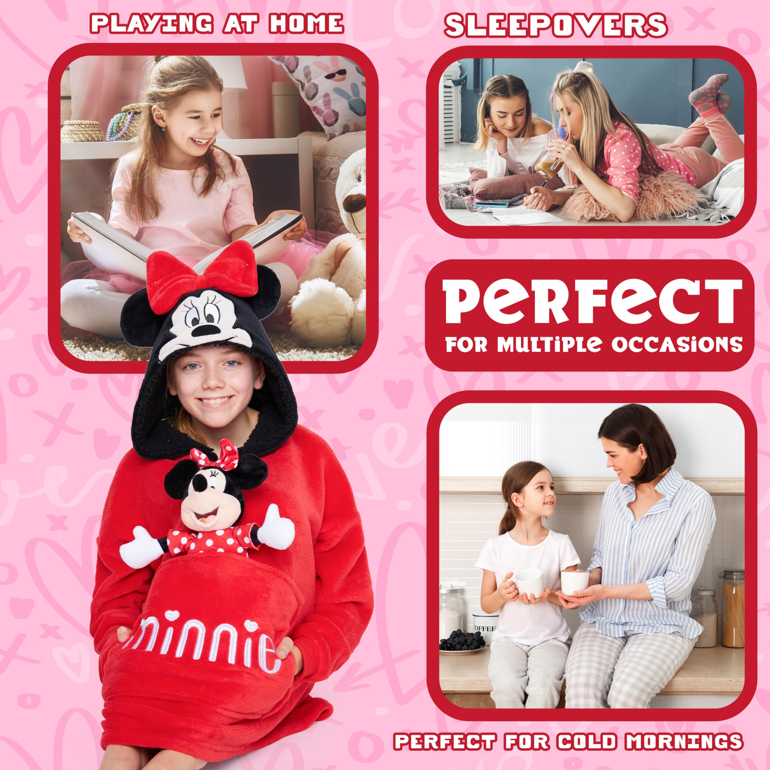 Disney Stitch Felpa Coperta per Bambine - Felpa Oversize in Pile con Cappuccio Bambina Ragazze Angel Minnie Mickey IH Oh
