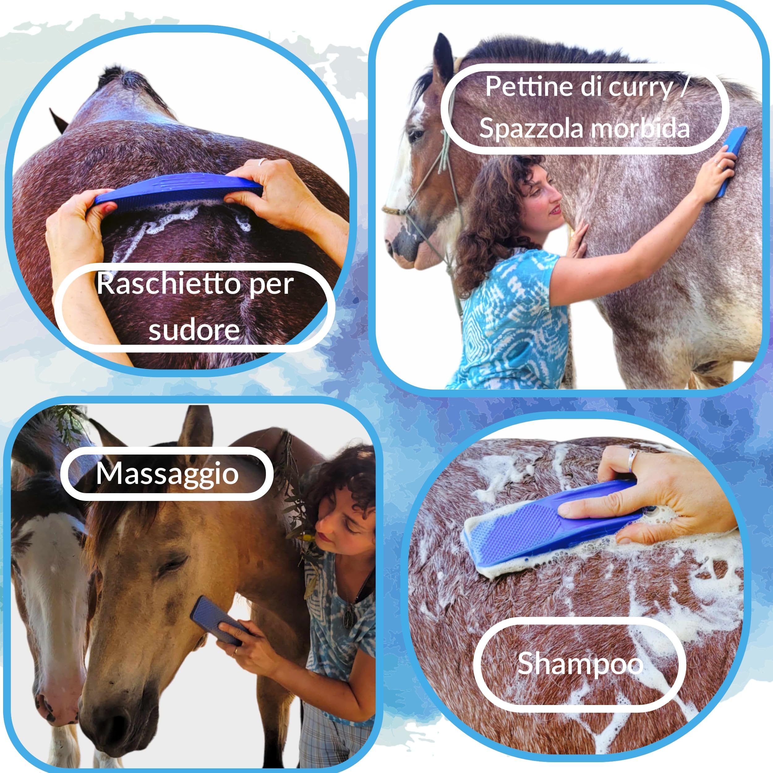 Spazzole per Cavalli, Kit 6 In 1 per La Strigliatura Dei Cavallo Spazzola PURE HORSE Pettine Massaggiante per Cavalli Grooming, Spazzola Morbida, Massaggio ] per la Pulizia Di Testa E Corpo, Shampoo