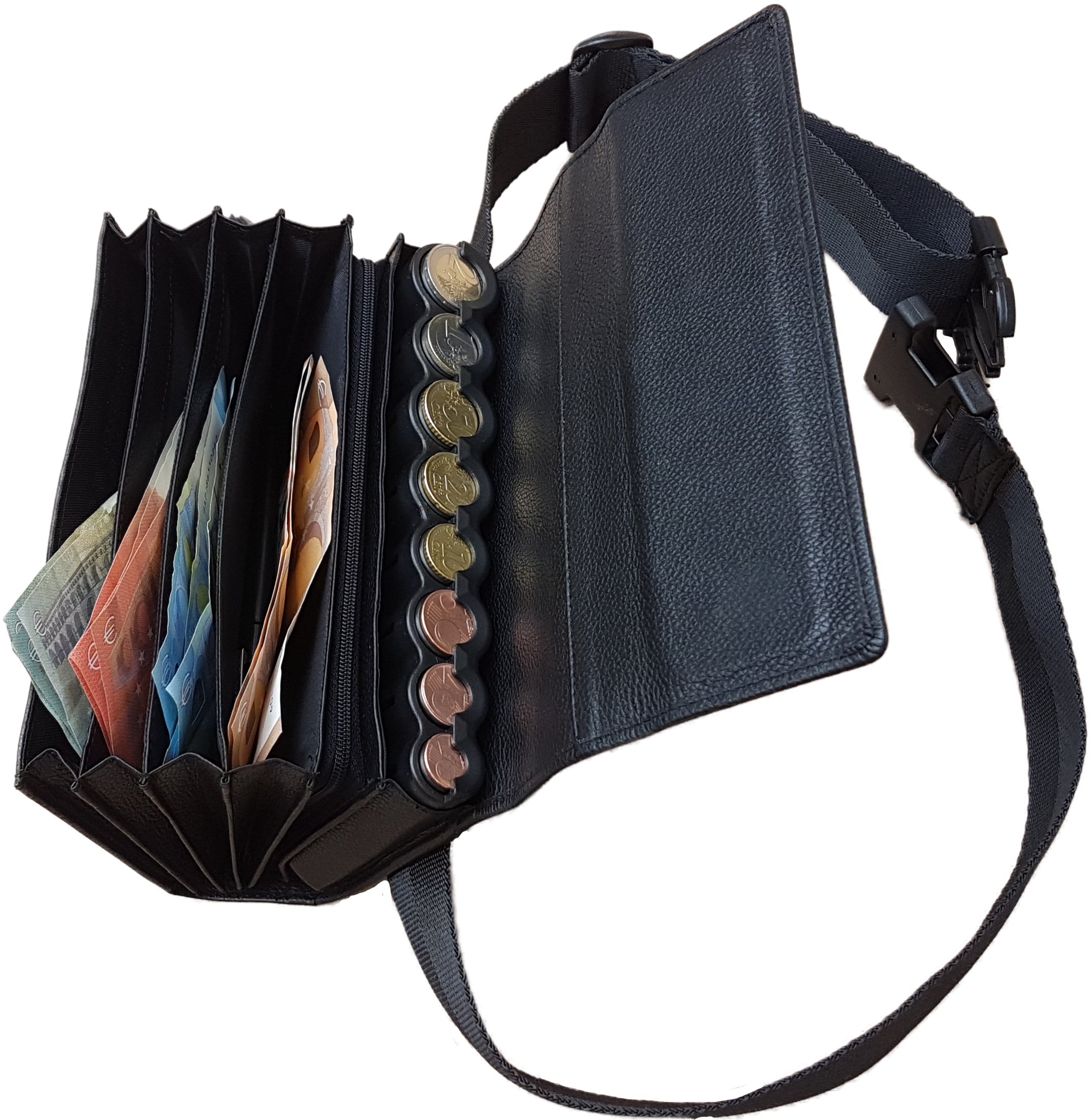 Riñonera de Camarero en Piel de Vacuno, Monedero de Camarero, Cartera, Billetero Incluido Dispensador/Distribuidor para 8 Compartimientos de Monedas, Cierre Magnético