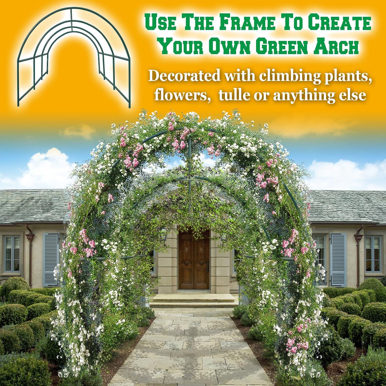 BenefitUSA Multi-use Support Arch Frame for Climbing Plants/Flowers/Vegetables, Plant Trellis (12' X 7' X 7')