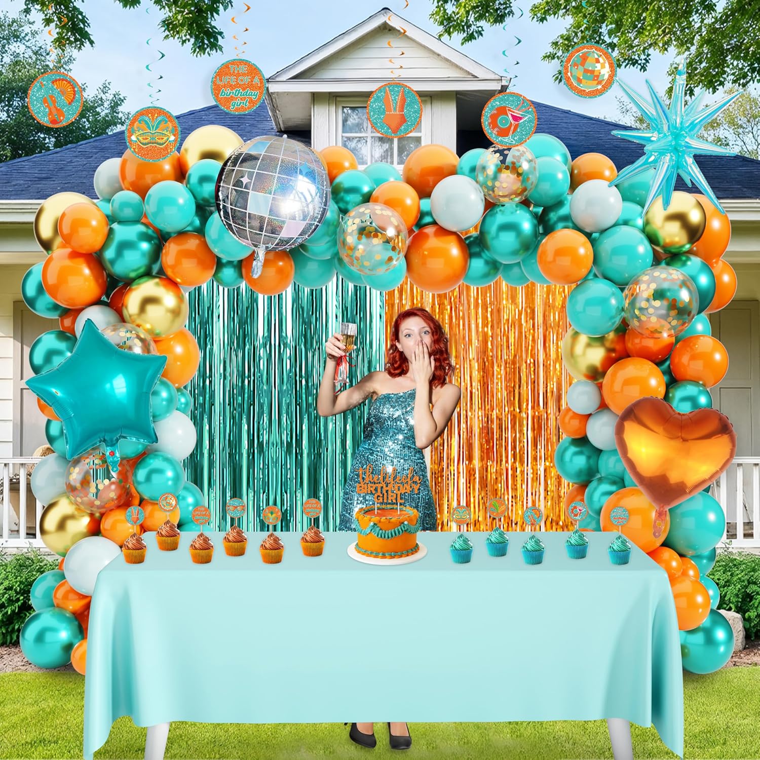 133 Pcs Life of A Birthday Girl Party Decorations, Birthday Decorations for Girls Included Swirls, Banner, Cake Topper, Balloons, Tablecloth, Backdrop, Rain Curtain for Party Supplies