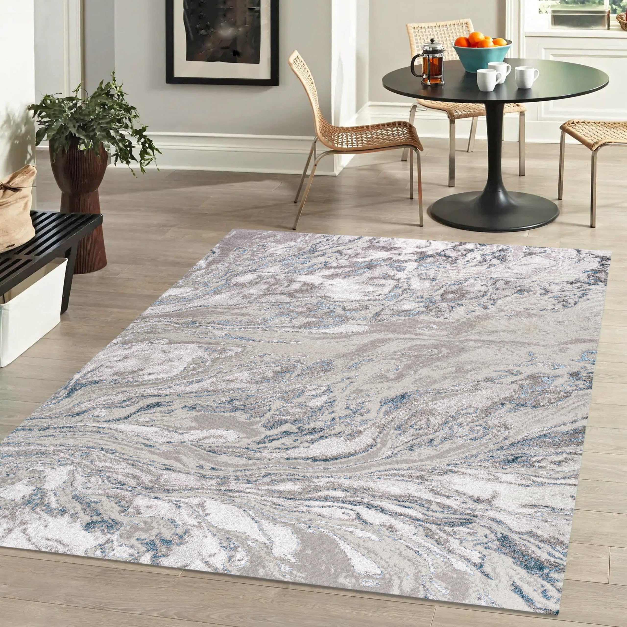 JONATHAN Y SOR203B-8 Verdure marmorizzato astratto tappeto interno, casual, contemporaneo, pulizia di transizione facile, camera da letto, soggiorno, non spargimento, grigio/blu, 240 cm X 300 cm