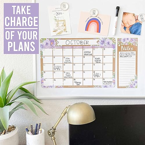 Miniatura 7 de Calendario magnético de borrado en seco para refrigerador, calendario magnético floral rústico para nevera, calendario magnético de borrado en seco