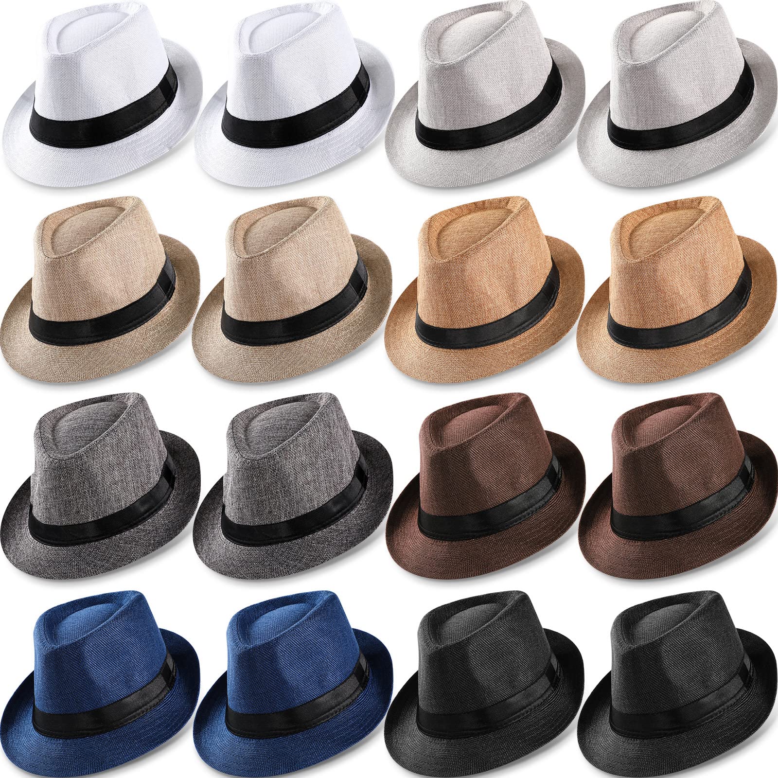 Coume 16 Pack 1920s Short Brim Hat for Men Straw Hats Women Summer Straw Panama