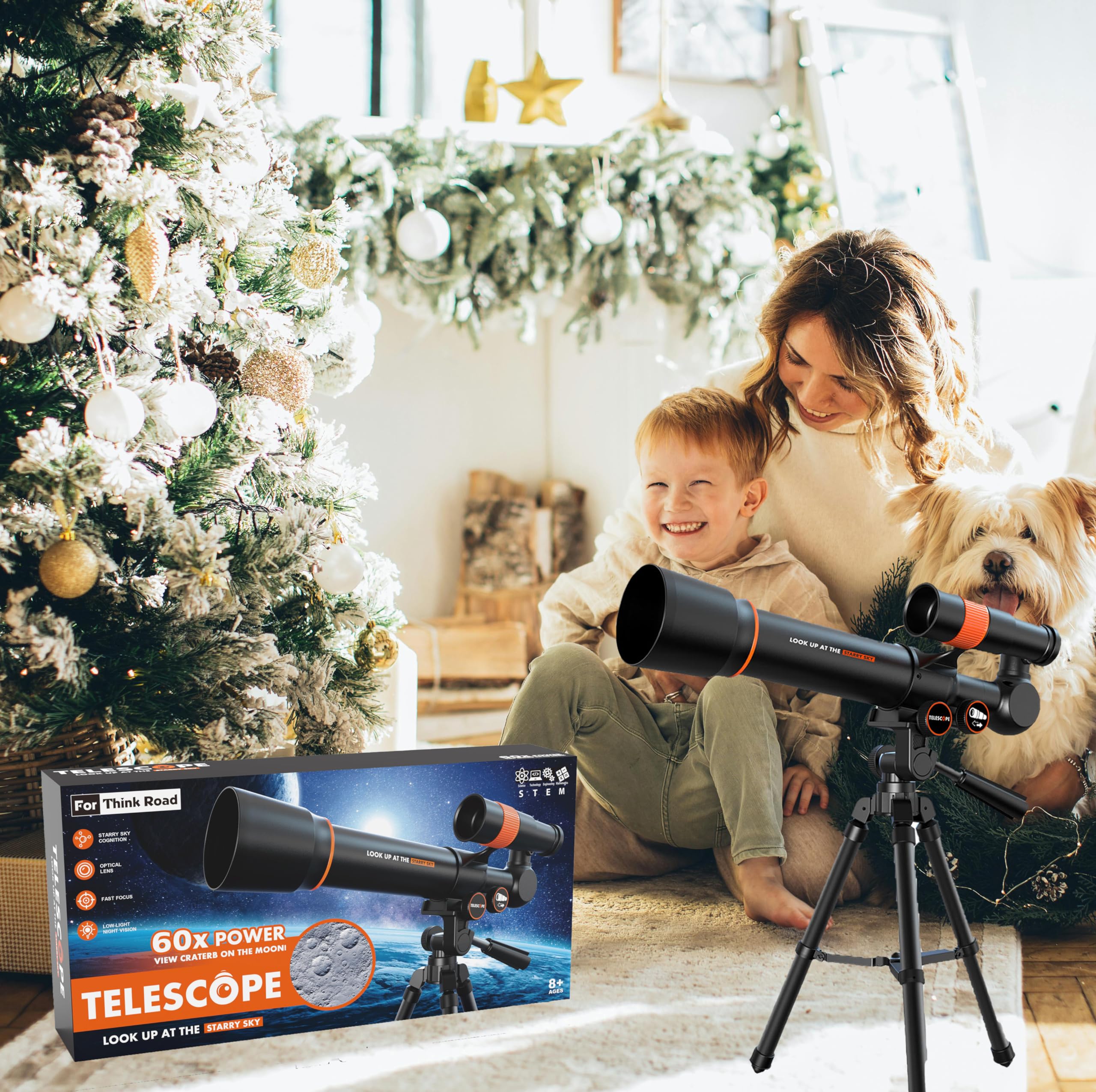 Télescope pour Enfants et Adultes Débutants - Télescope Réfracteur avec Ouverture pour l'Observation des Étoiles avec Trépied Réglable et Adaptateur Téléphone - Cadeau Parfait pour l'Astronomie pour