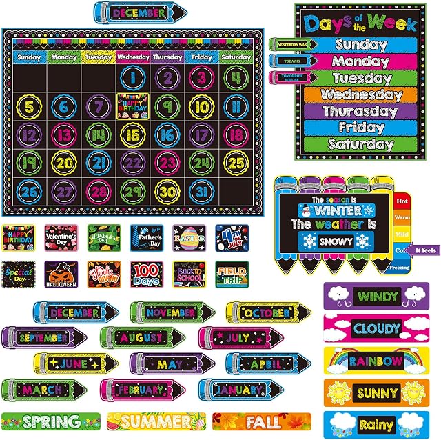 Tenare 169 Pcs Classroom Calendar Bulletin Board Set Calendar Seasons ...