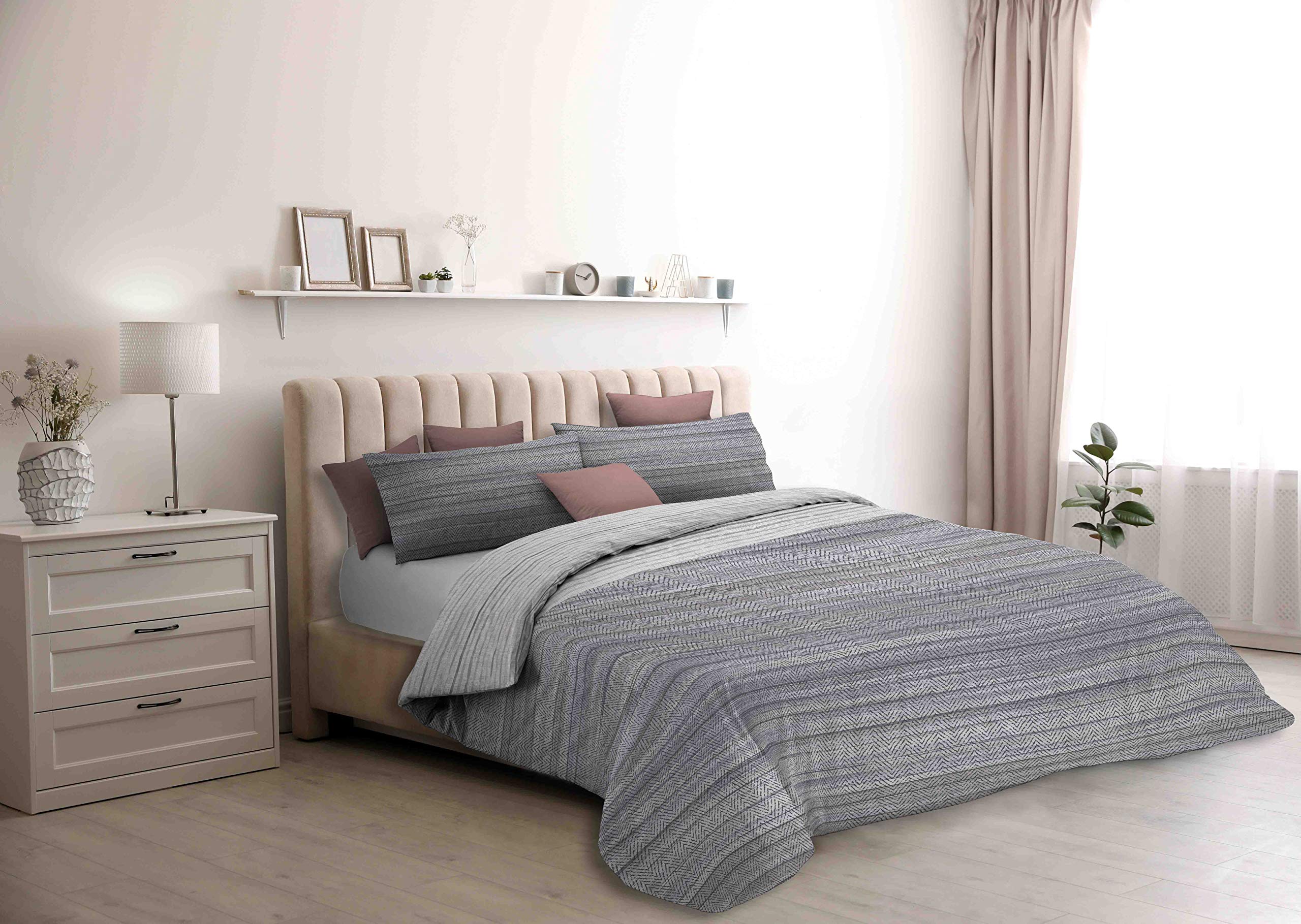 Italian Bed Linen Athena Duvet Cover, Cotton, Medina Grigio, 1 Place