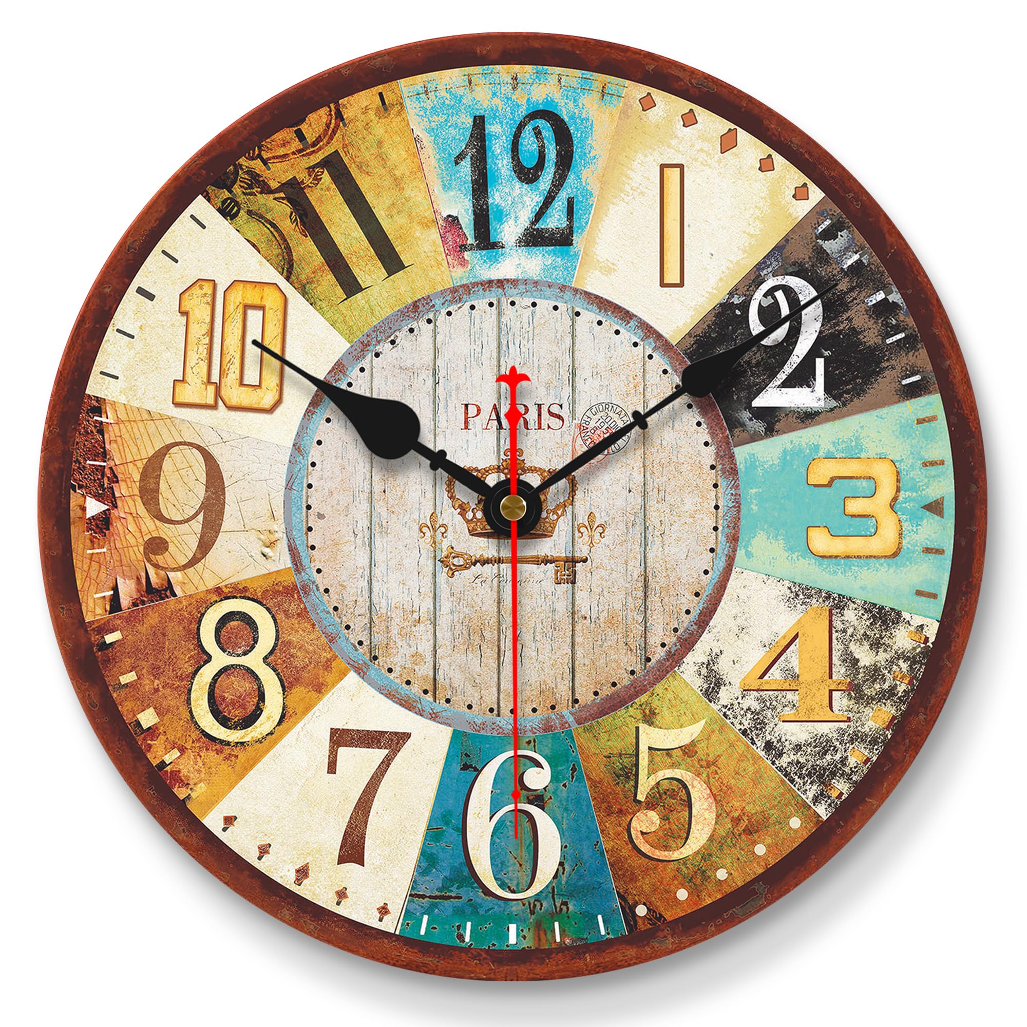 VIKMARI Reloj de pared vintage, 20 cm, bonito reloj shabby chic, funciona con pilas, de madera, silencioso, para cocina, salón, baño, dormitorio, oficina