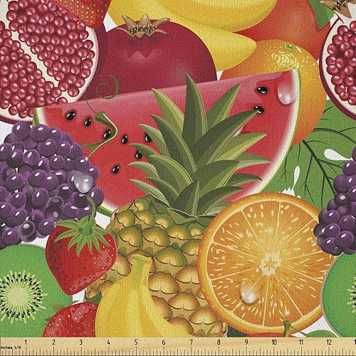 Miniatura 42 de Ambesonne Tela de Mariposas por Yarda, Patrones de Mariposas Estacionales Alegres Selva Tropical Naturaleza Salvaje Ilustración, Tela Decorativa