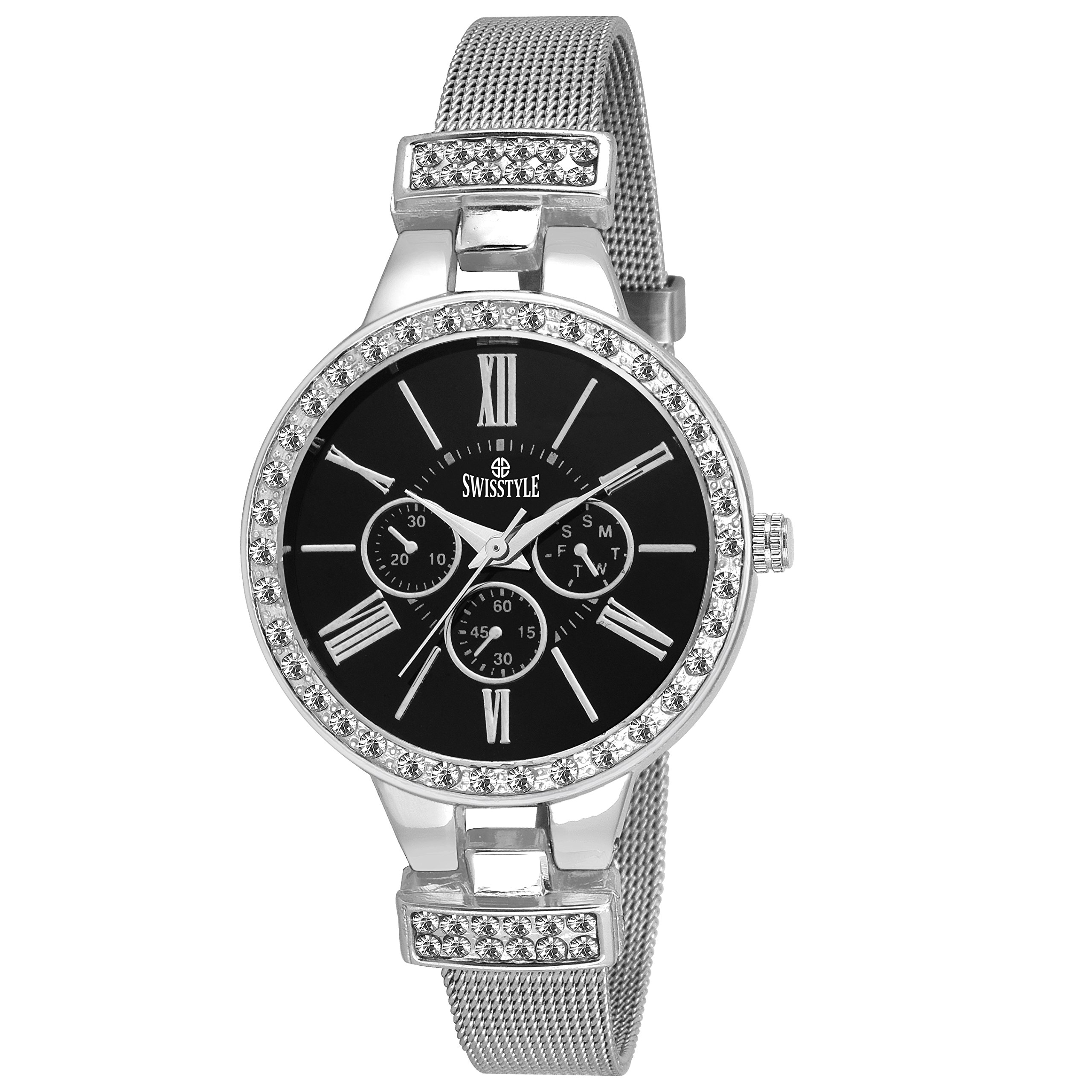 SWISSTYLE Analogue Black Dial Womens Watch-Ss-Lr824-Blk-Ch (B01NAQEN6W) Amazon Price History, Amazon Price Tracker