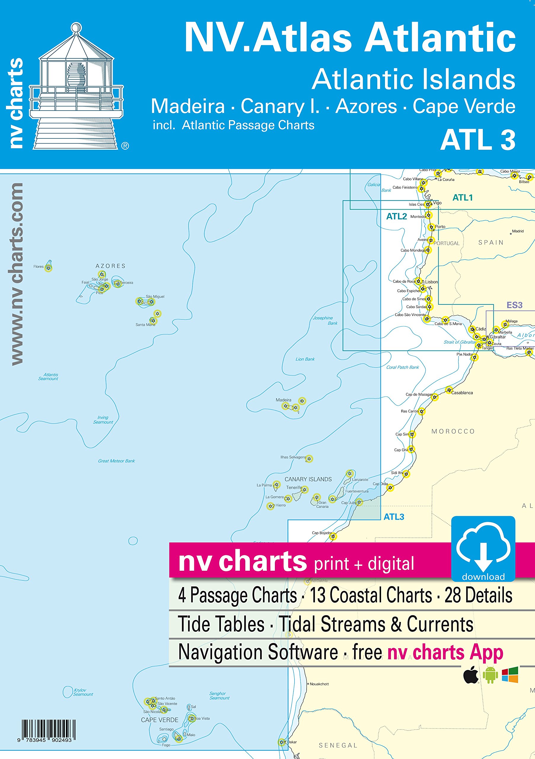 ATL 3 - NV Atlas Atlantic - Atlantic Islands/Madeira - Canary Islands - Azores - Cape Verdes [ Seekarte Atlantik NV Verlag Papier und digital]