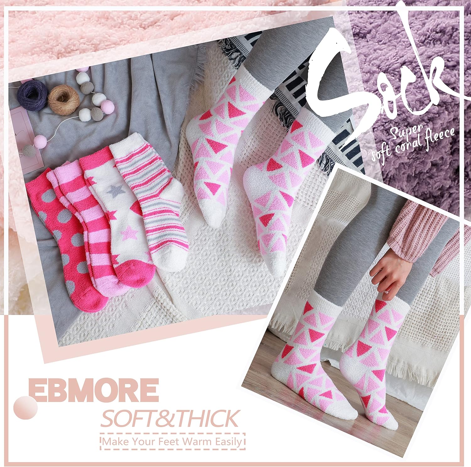 EBMORE Womens Fuzzy Socks Slipper Soft Cabin Plush Warm Fluffy Winter Sleep Cozy Adult Socks - Image 7
