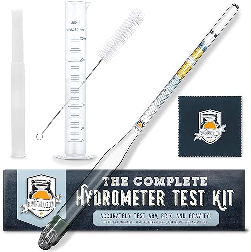 Kit de prueba de hidrómetro de triple escala Fermentaholics  Kit de jarra de prueba de hidrómetro  Hacer vino, cerveza, mead, sidra y más  Medir