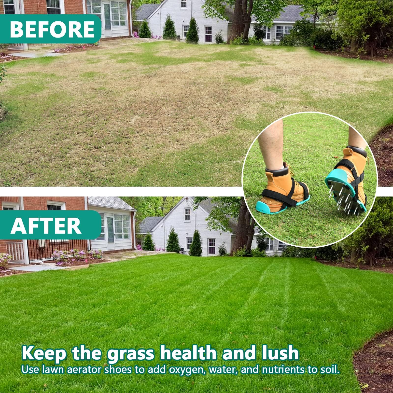 Aérateur de pelouse pour aérer patio jardin – Outil aérateur de sol pour pelouse, vert
