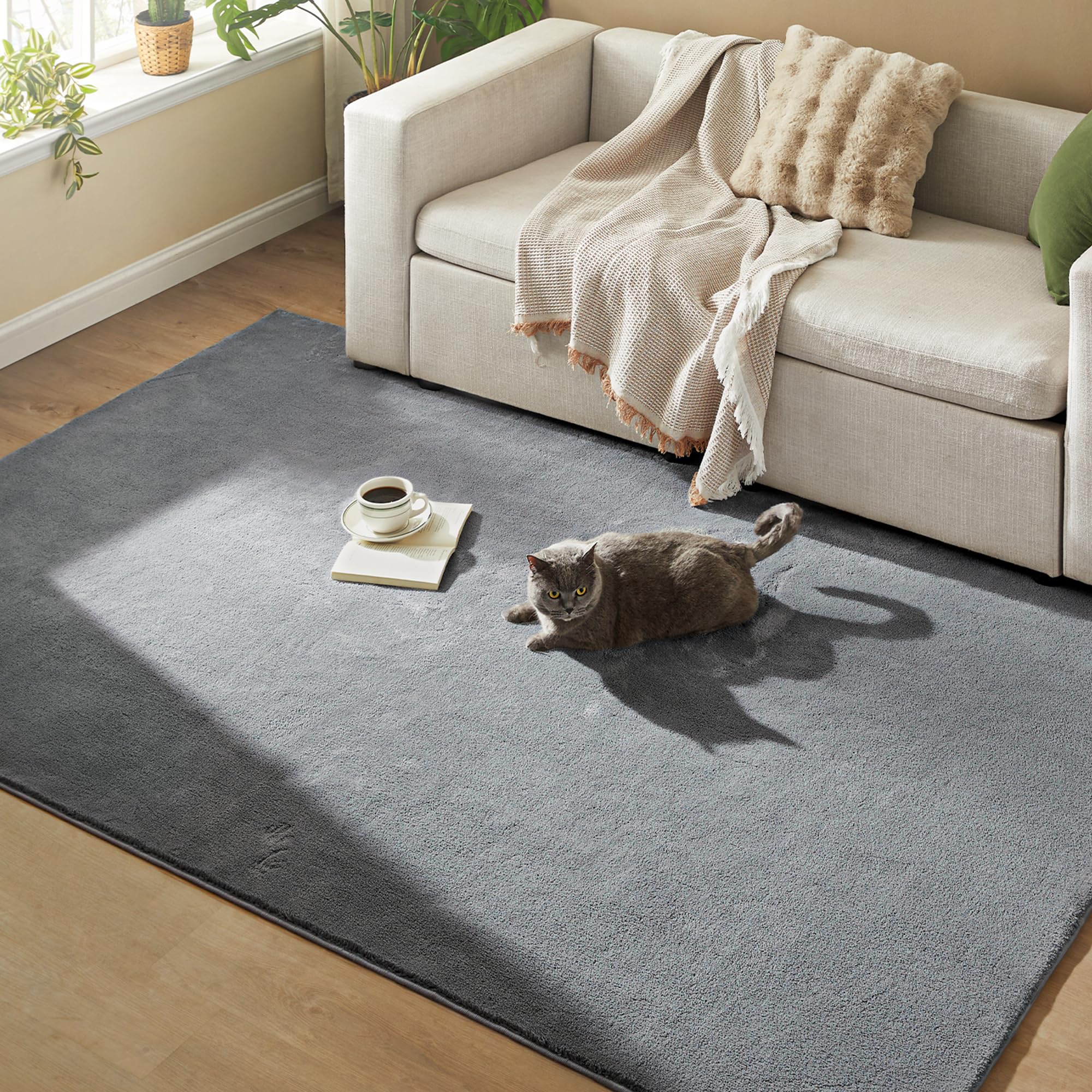 SONGMICS Alfombra, 160 x 230 cm, Alfombra Antideslizante, Decoración del Hogar, para Salón, Dormitorio, Lavable a Máquina, Estilo Moderno, Gris Paloma TAR013G01