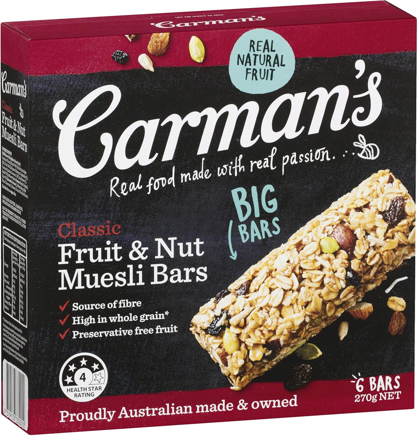 Carman's Muesli Bar Classic Fruit & Nut, 6-pack (270g) : Amazon.com.au ...
