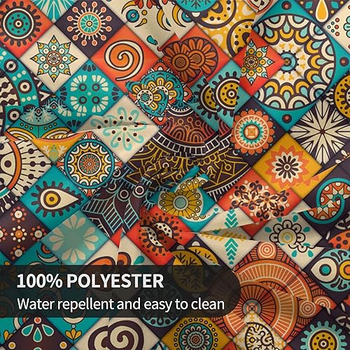 Miniatura 112 de Mantel redondo bohemio de 60 pulgadas, mantel circular bohemio, resistente a las manchas, repelente al agua y sin arrugas, coloridos manteles Mantel
