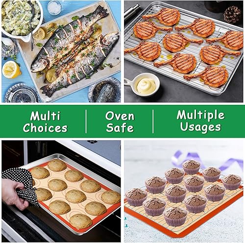 Miniatura 4 de Mini bandejas de horno tostador de 9 pulgadas con alfombrilla para hornear, 55 piezas de sartén pequeña de acero inoxidable P&P CHEF y estante de
