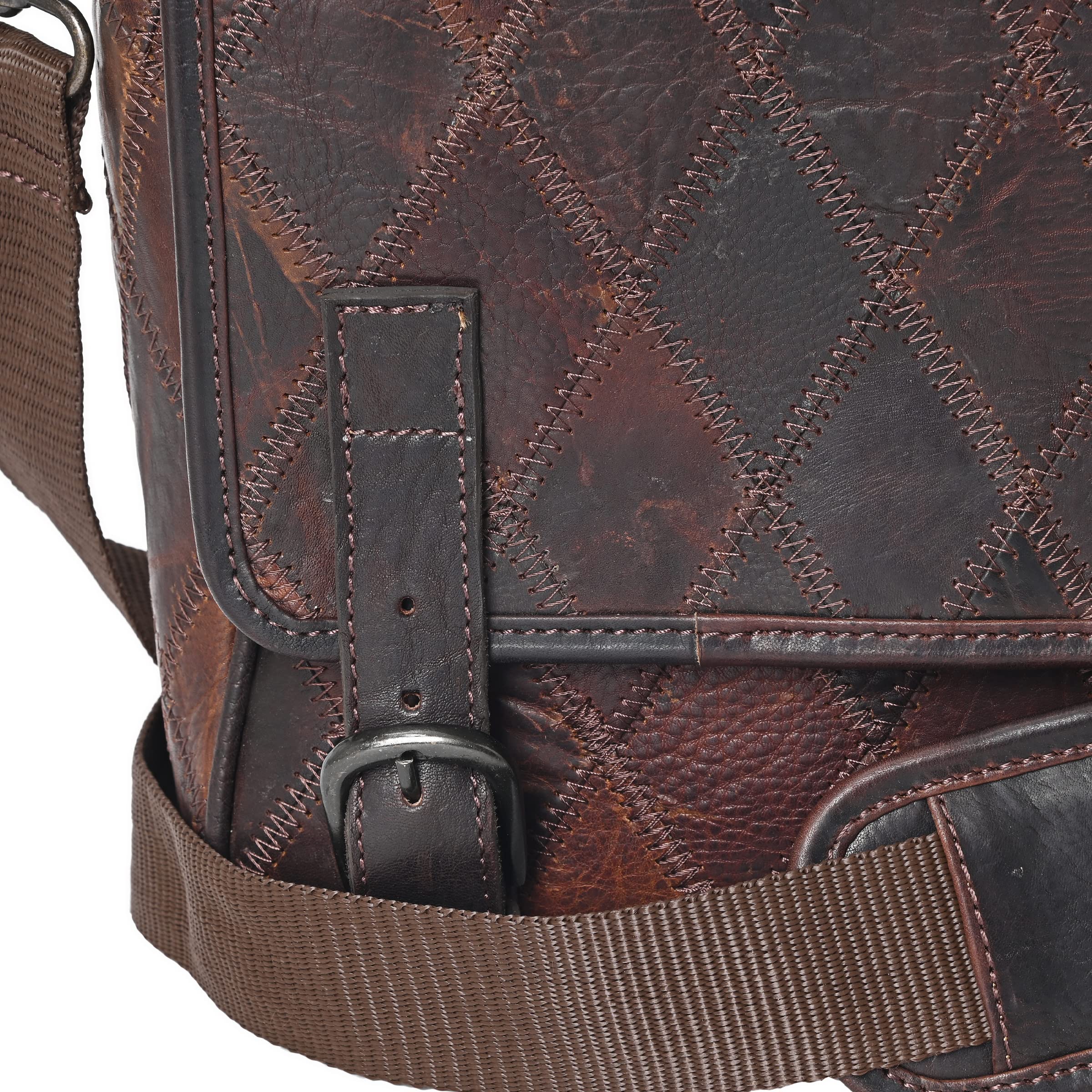 ZINT Dark Brown Shrunken Full Genuine Grain Leather Unisex Messenger 15 inches Laptop Bag Messenger Bag - Image 2 thumbnail