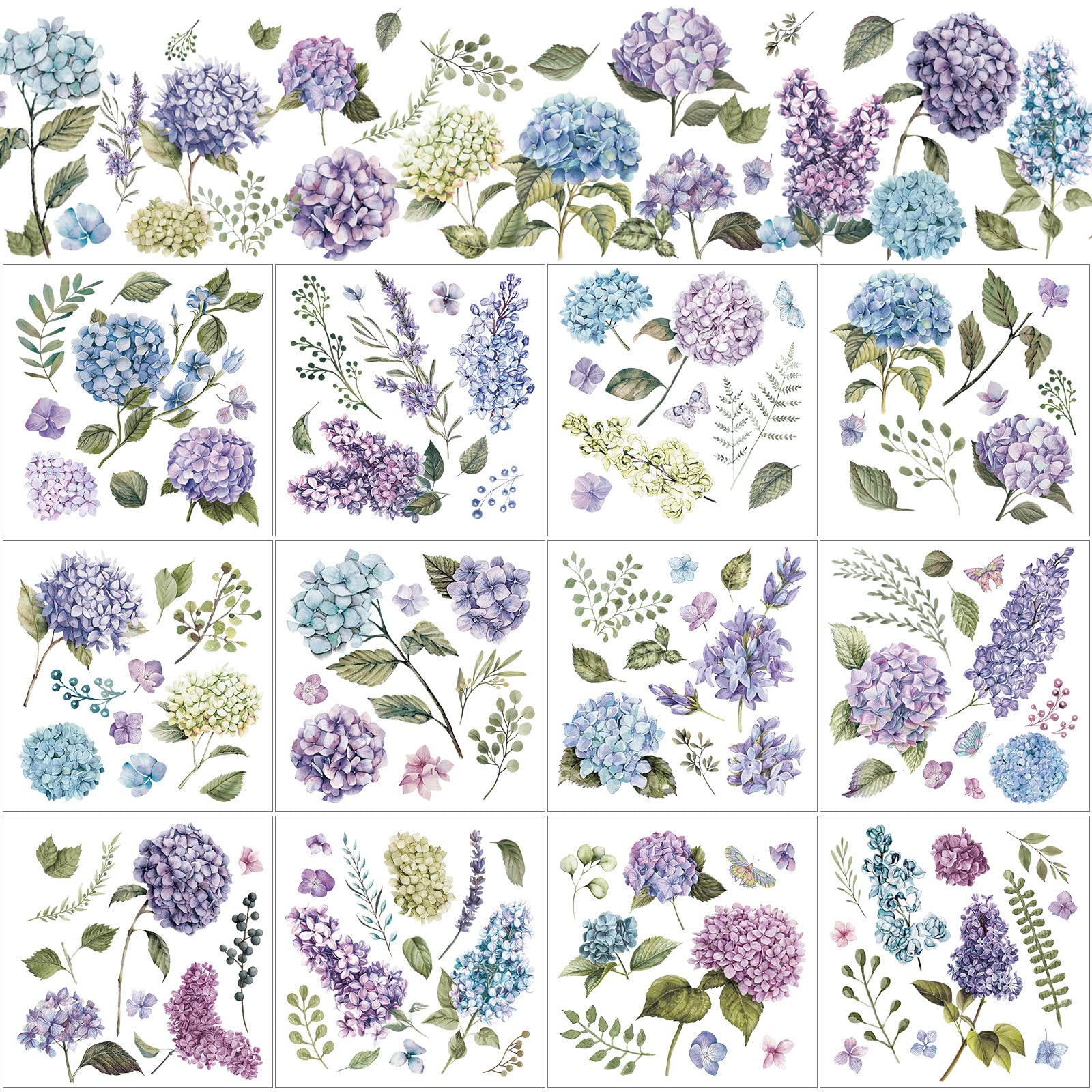 BBTO 12 Sheets Rub on Transfers for Crafts and Furniture Rub on Transfer Stickers Decals for Wood DIY Paper Home Decor, 5.5 x 5.7 Inch(Hydrangea)