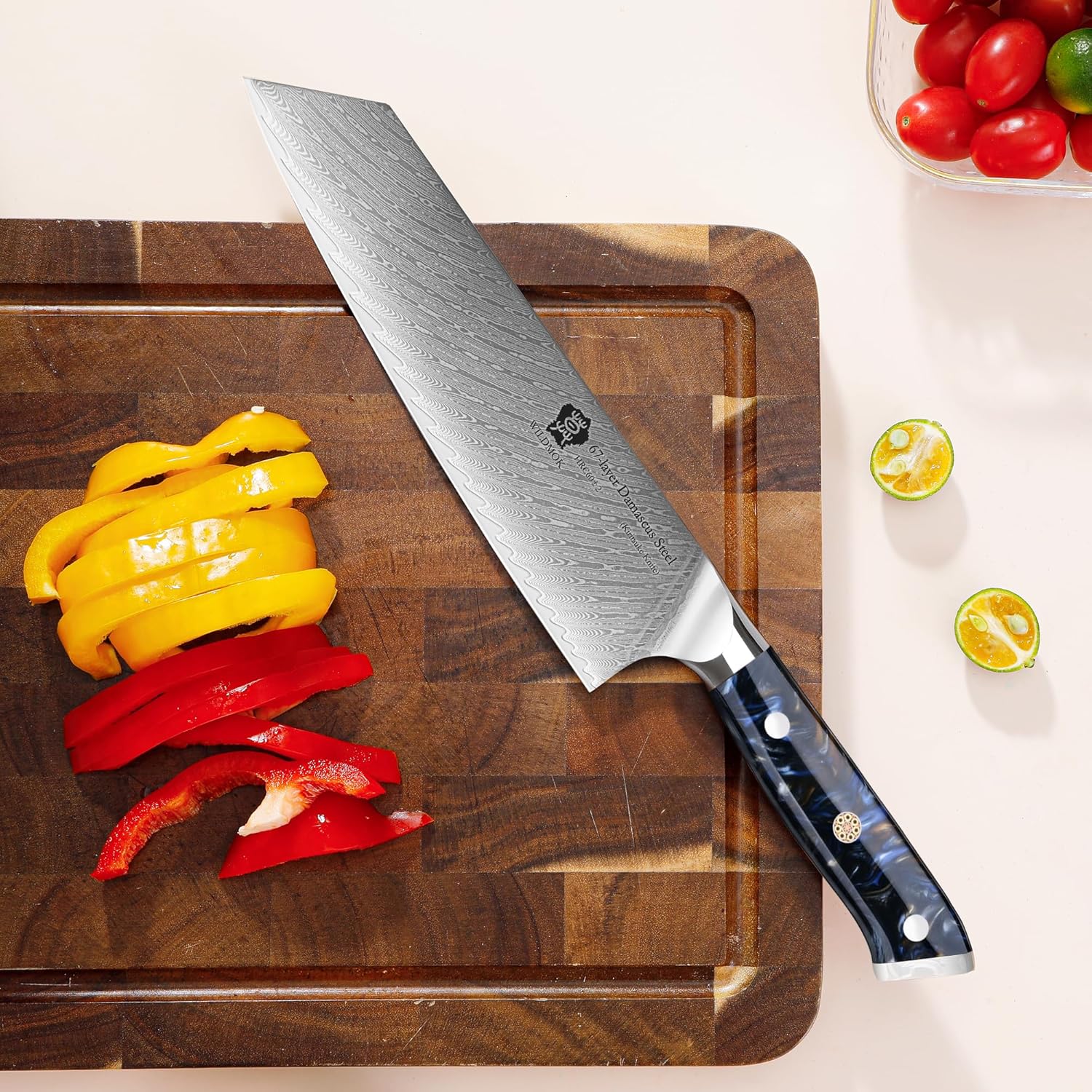 WILDMOK Kiritsuke Knife, 8.5 inch Japanese Damascus Steel Kitchen Knife, Resin Handle Chef's Knife, Premium Damascus Steel Kitchen Cooking Knife with Gift Box