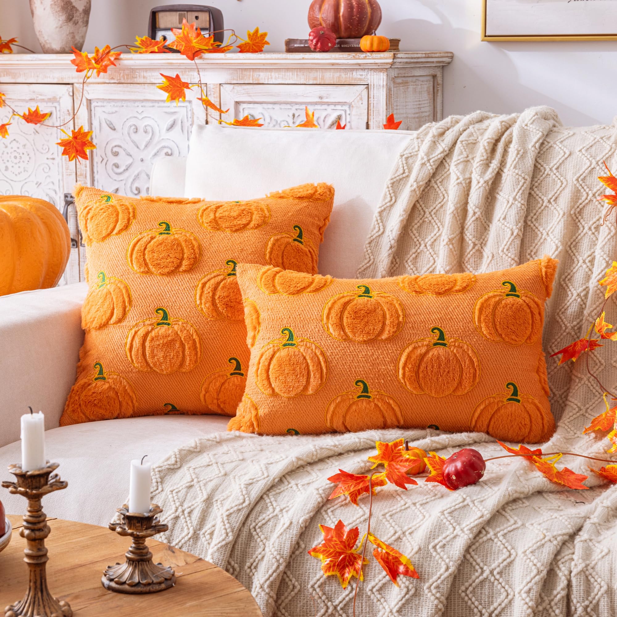AQOTHES Fall Pumpkin Orange Throw Pillow Covers 20x20 Set of 2