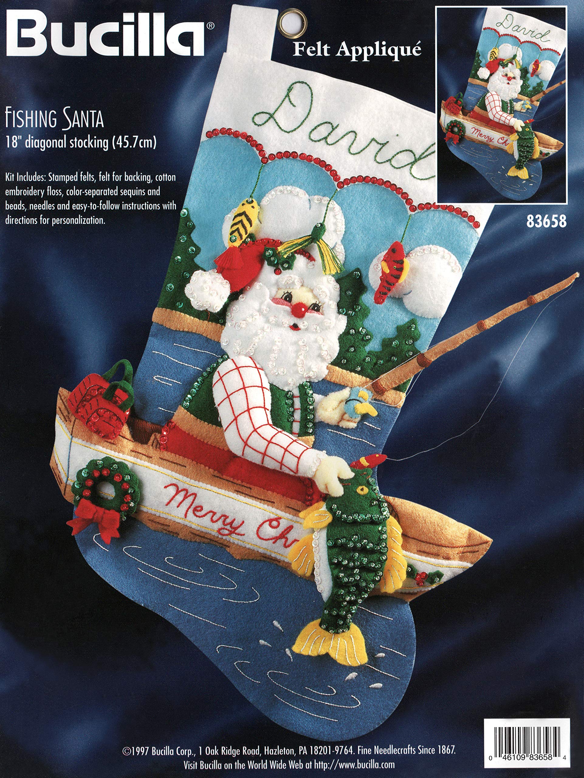 Bucilla - Fishing Santa - Felt Applique Stocking Kit 83658