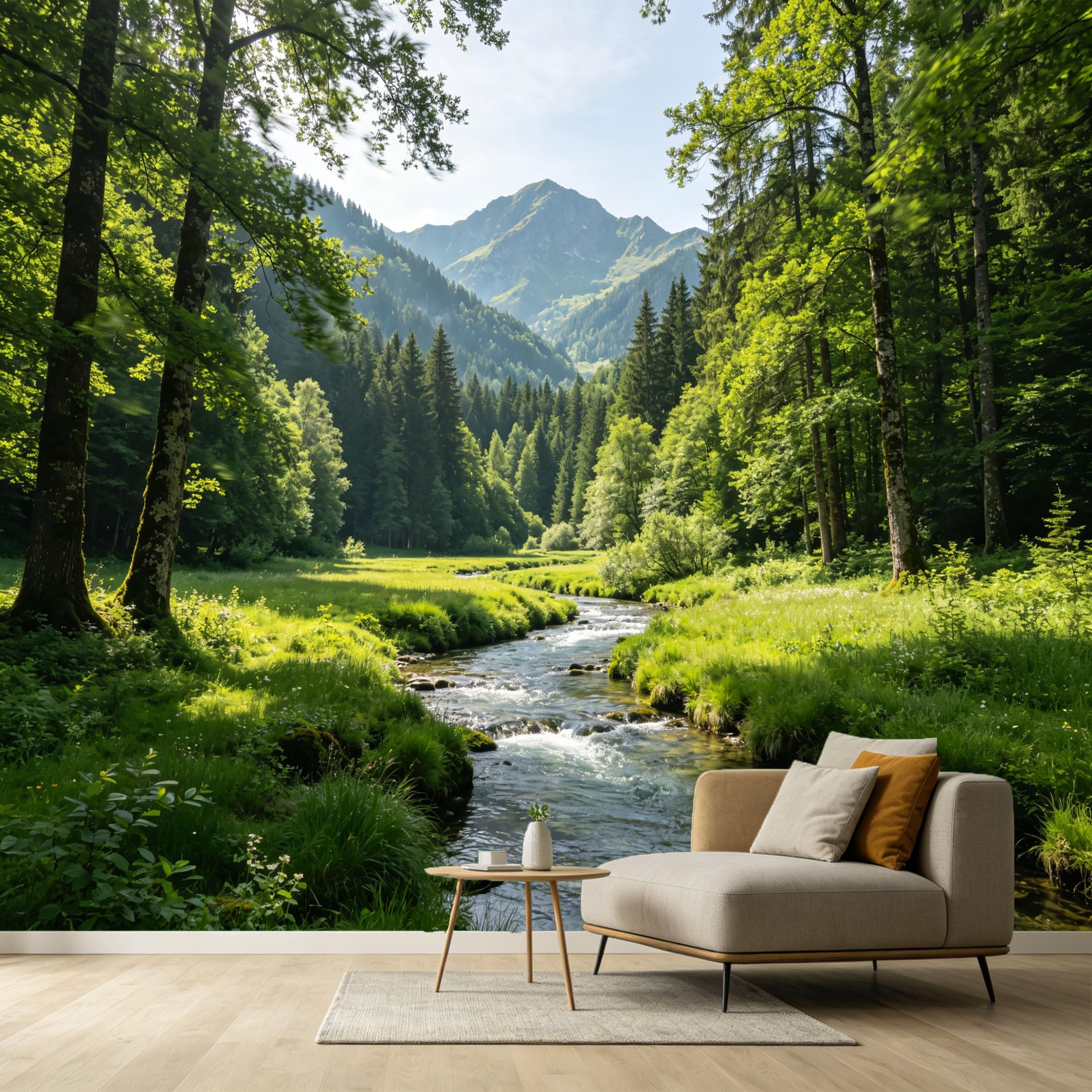 Custom Size Wall Murals Forest Mountain River Landscape SelfAdhesive Wall Fabric Removable Large Wallpaper for Photo Living Room Pine Trees Sunlight Nature View