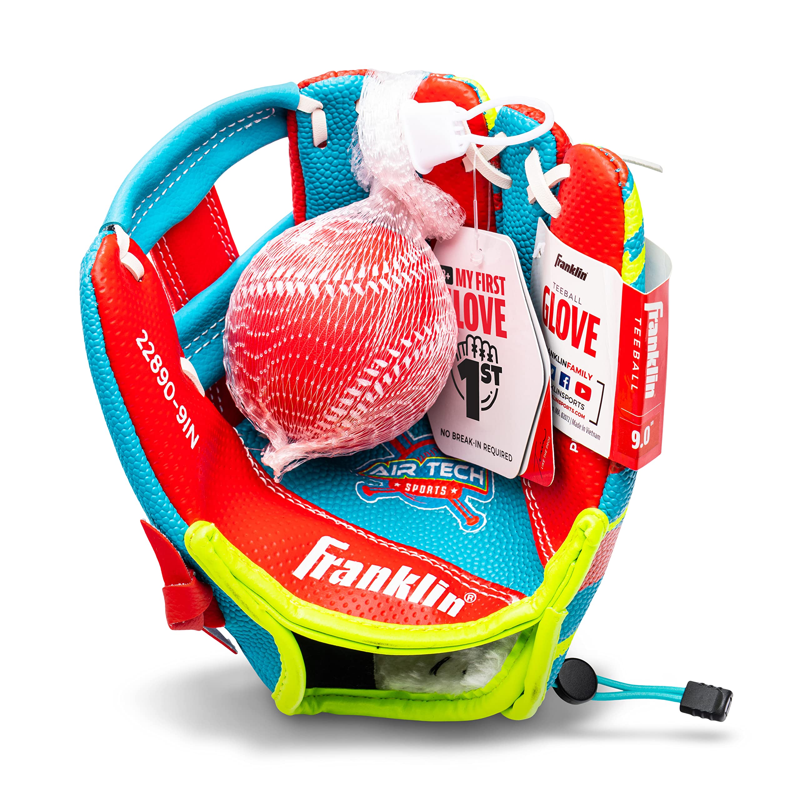 Franklin Sports Air Tech Baseball Glove with Ball - Tee Ball - Soft Air Tech Foam - Royal/Red