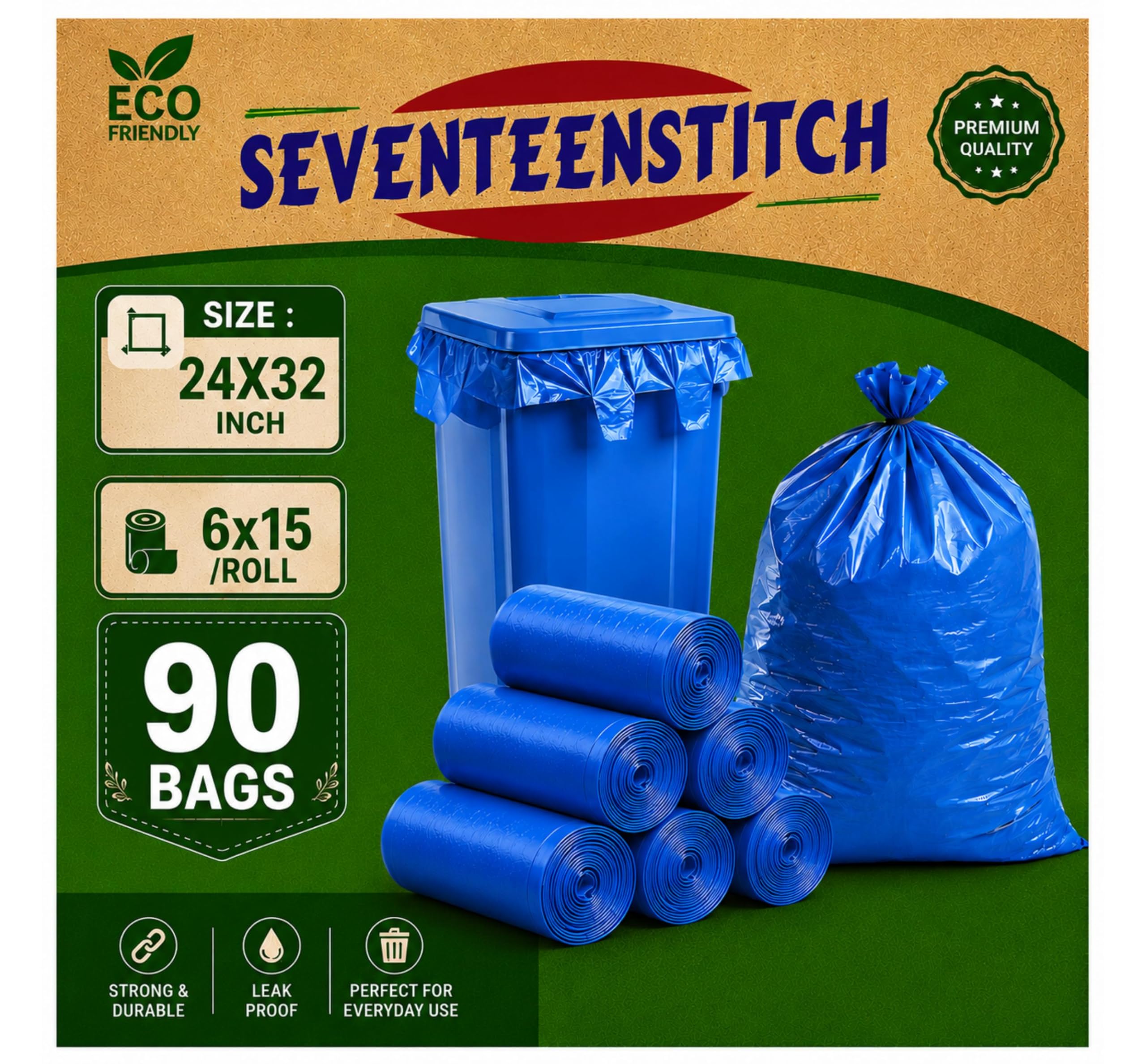 Large Trash Bags - 3 Rolls of 24x32 Blue Bags -9